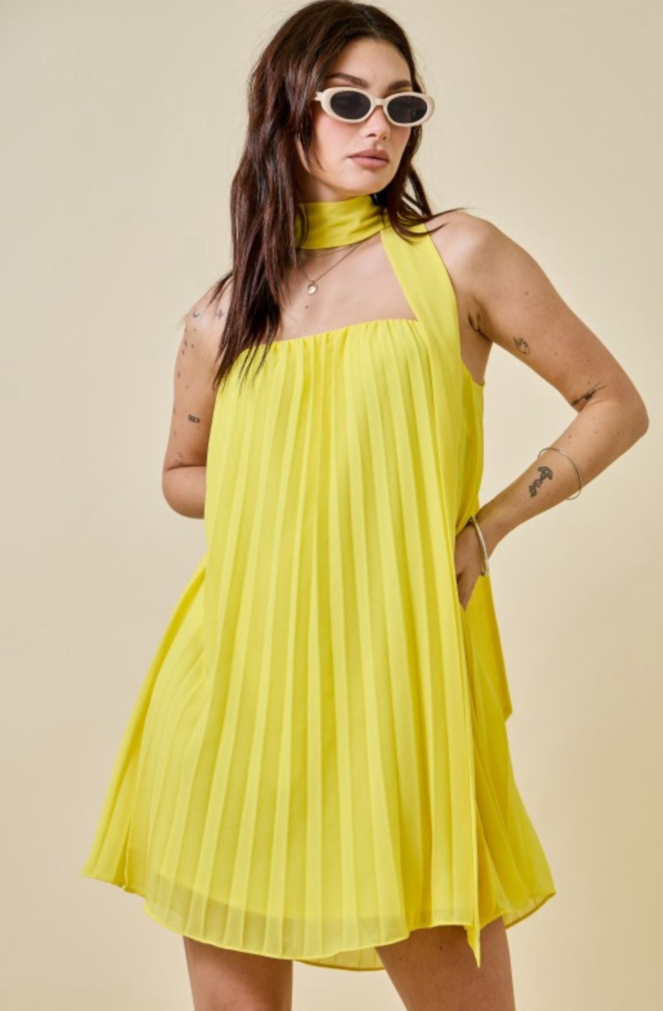 Yellow Halter Flowy Mini Dress ✨