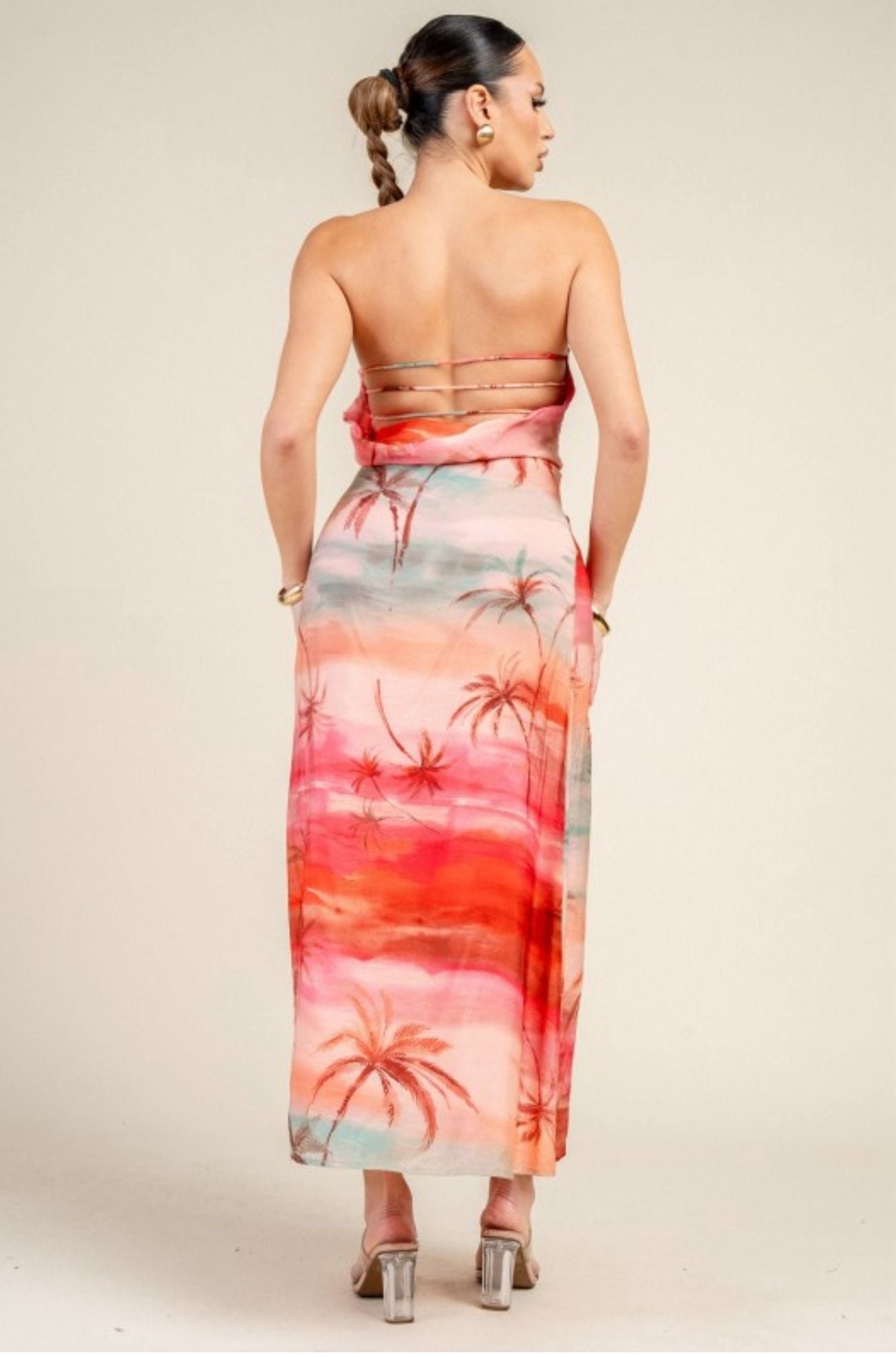 Sunset Print Strapless Midi Dress ✨