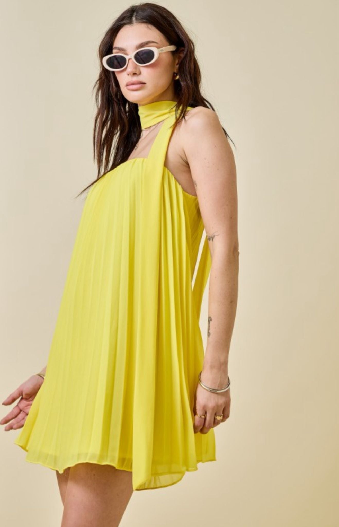 Yellow Halter Flowy Mini Dress ✨